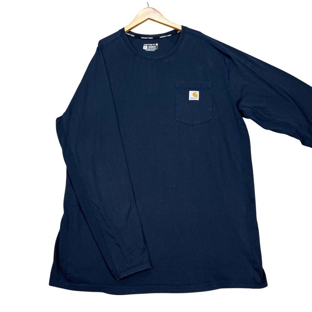 Carhartt T-Shirt Mens XL Tall Navy Blue Long Sleeve Force Relaxed Fit Pocket Tee